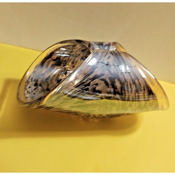 Murano Hand Blown Folded Glass Centerpiece Bowl 9 1/2" x  5 1/2" - Picture 4 of 12